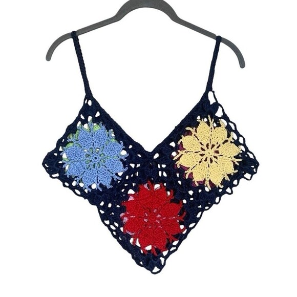 Crochet Swim Coverup Top Handmade Women’s Size L/XL Multicolor Reversible Beach - Picture 2 of 7